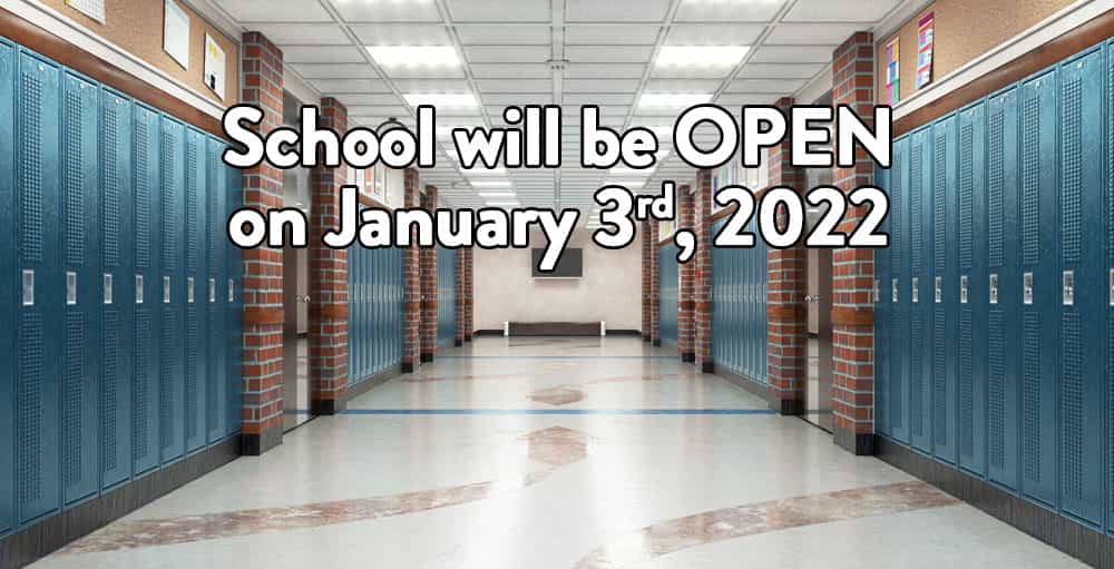 SASCCS will be open on January 3rd, 2022.