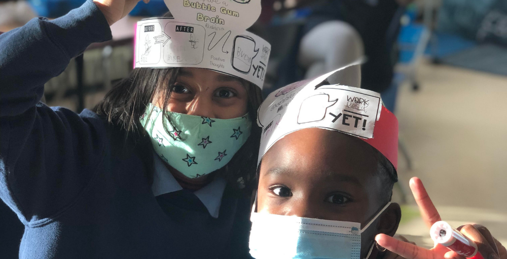 Syracuse Academy of Science and Citizenship elementary school students in Ms. Diorio’s class decorated Bubble Gum hats after reading the story Bubble Gum Brain by Julia Cook.